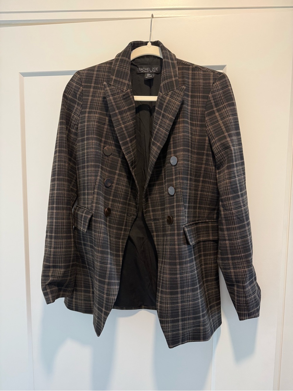 Rachel Zoe Gray & Brown Plaid Double-Breasted Blazer